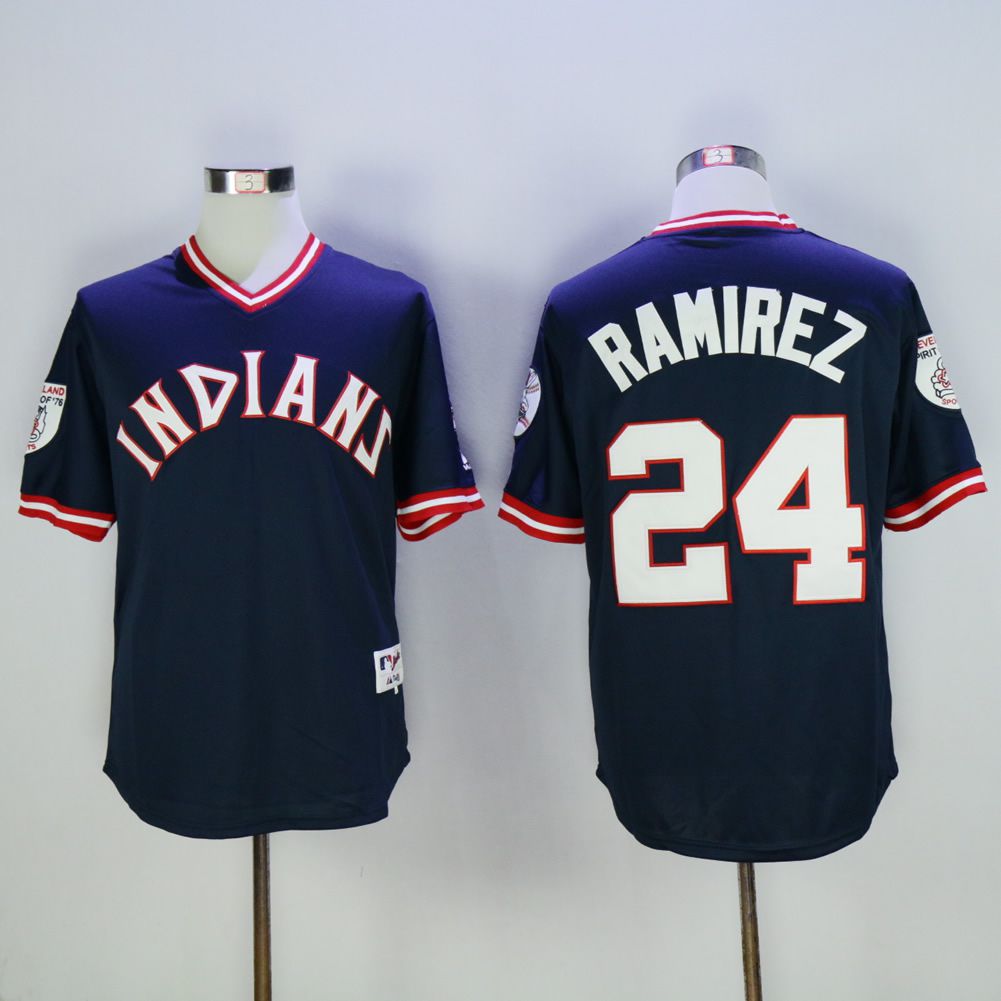 Men Cleveland Indians #24 Ramirez Blue 1976 MLB Jerseys->cleveland indians->MLB Jersey